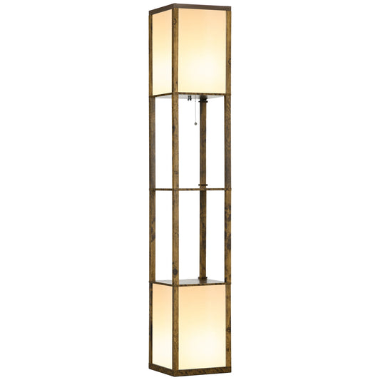 HOMCOM Nowoczesna lampa podłogowa półkowa z podwójnym światłem otoczenia, lampa stojąca do salonu, sypialni, 156 cm, brązowa