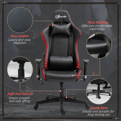 Vinsetto Gaming Chair with RGB LED Light, 2D Arm, Lumbar Support, Height Adjustable Swivel Office Computer Recliner, Racing Gamer Desk Chair for Home, Black