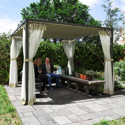 Pergola aluminiowa Outsunny 3 x 3 m z rozsuwanym dachem w kolorze khaki