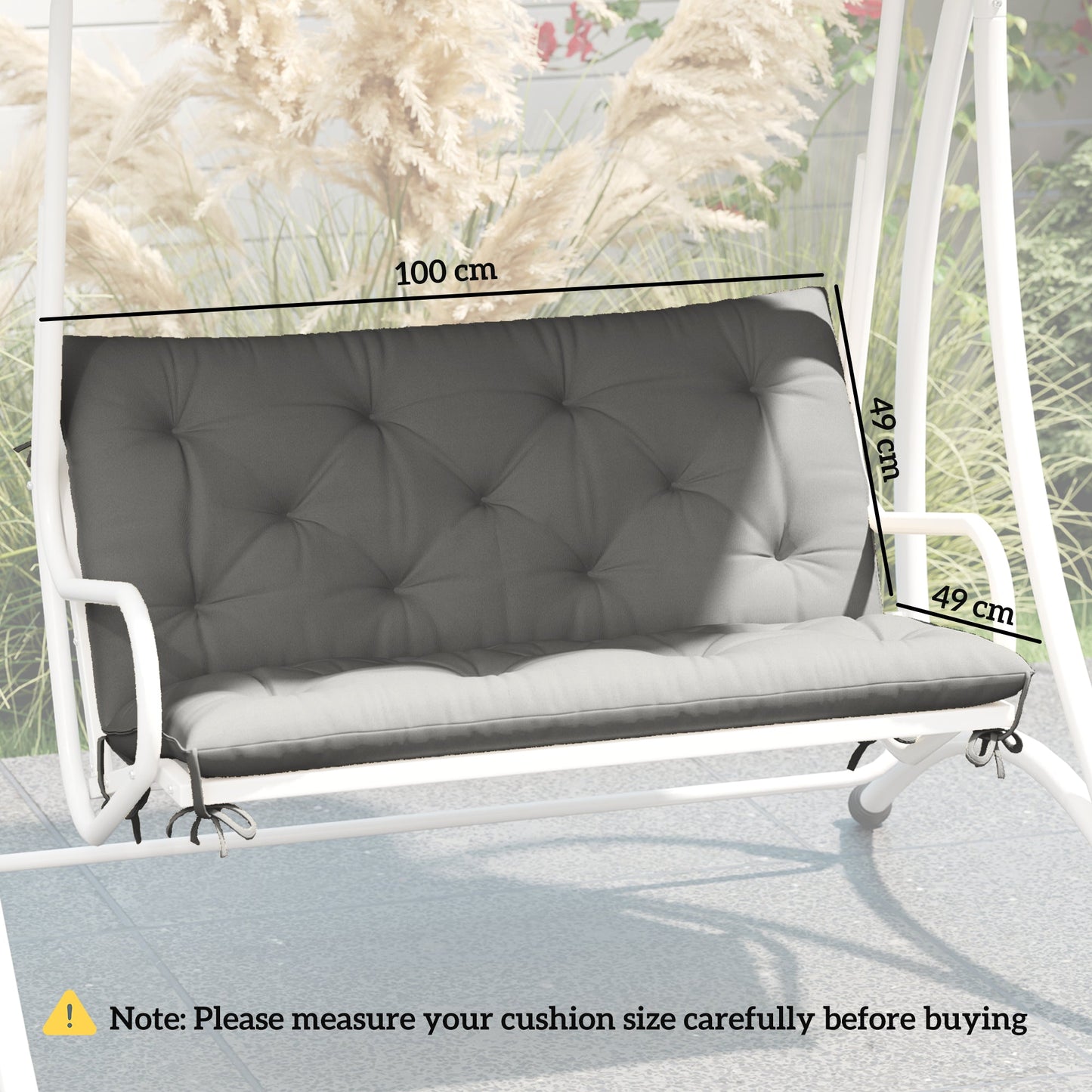 Outsunny 2 Seater Bench Pad, Garden Chair Cushion with Back and Ties for Indoor and Outdoor Use, 98 x 100 cm, Light Grey