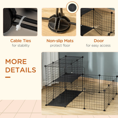 PawHut Pet Playpen w/ Door Personalized Fence dla świnek morskich, szynszyli i jeży - czarny