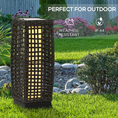 Outsunny Outdoor Rattan Solar Lantern, Brushed PE Wicker Patio Garden Lantern wtih Auto On/Off Solar Powered LED Lights for Indoor & Outdoor Use Grey