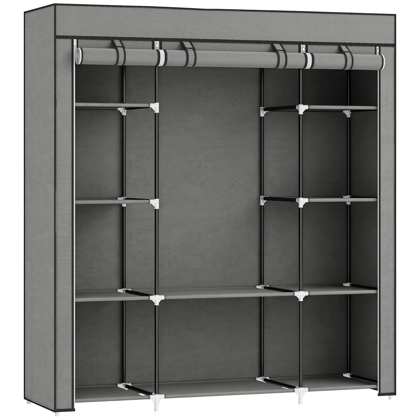 HOMCOM Clothes Storage Organiser with Hanging Rail, Shelves, Portable Wardrobe, Foldable Fabric Wardrobe, Dark Grey