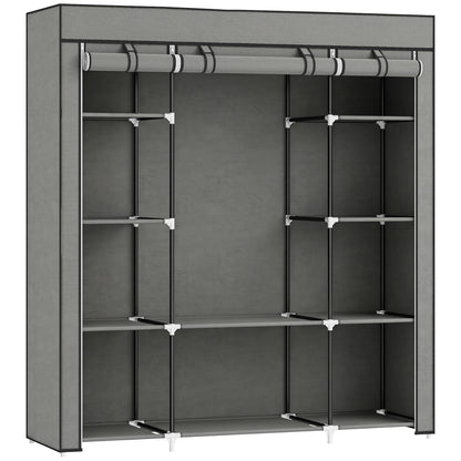 HOMCOM Clothes Storage Organiser with Hanging Rail, Shelves, Portable Wardrobe, Foldable Fabric Wardrobe, Dark Grey