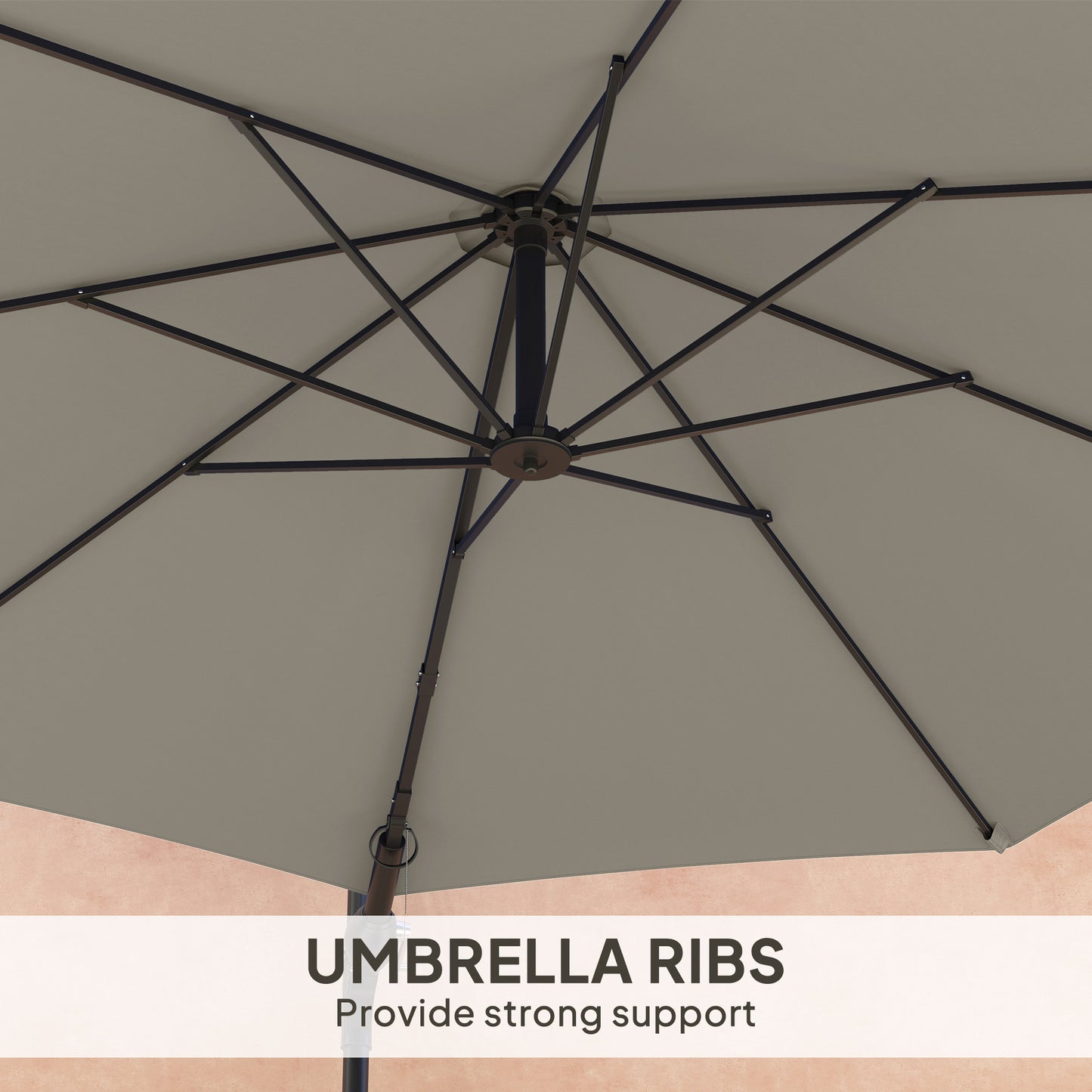 Outsunny 3(m) Parasol ścienny z uchwytem - jasnoszary