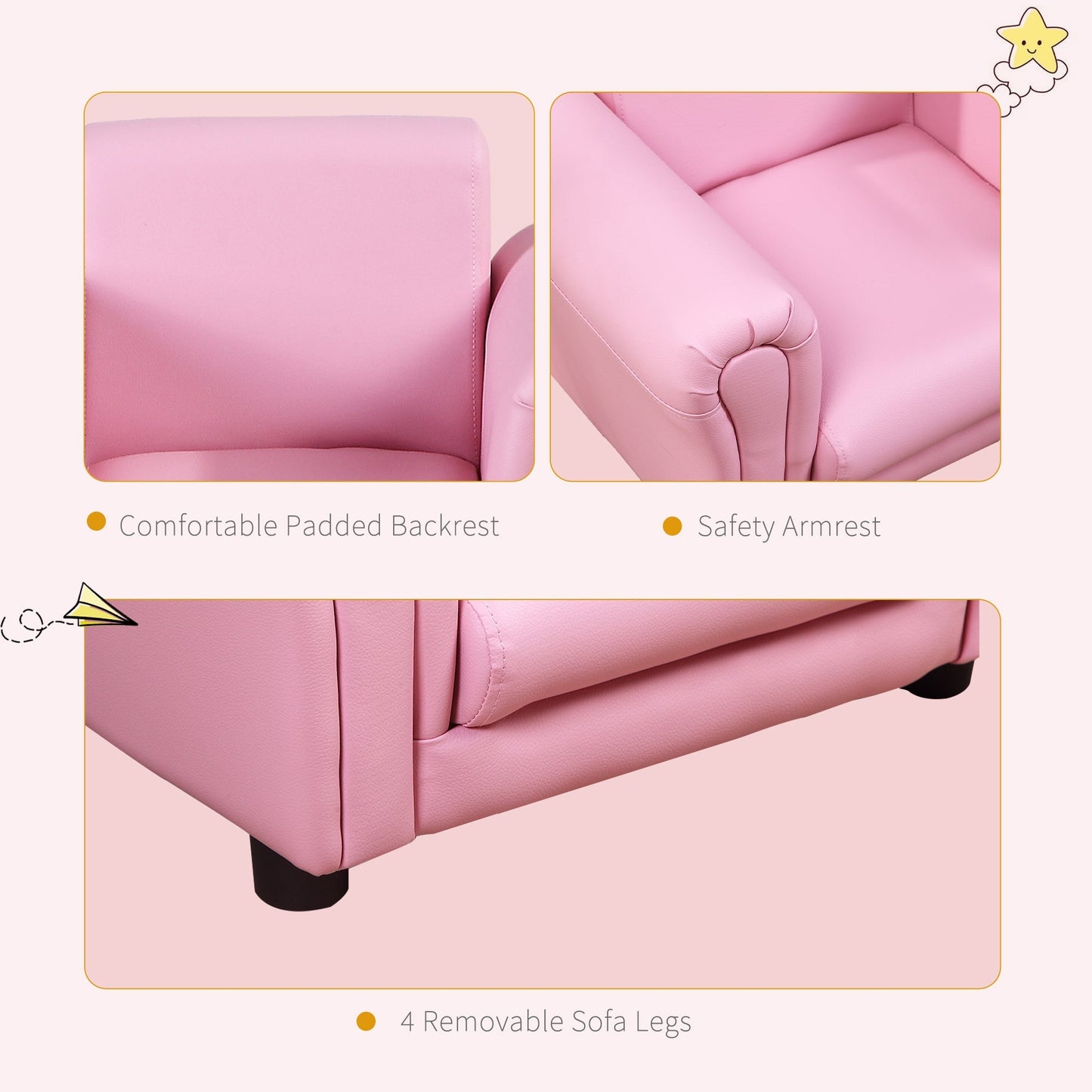 Toddler Chair Single Seater Kids Sofa Set Children Couch Seating Game Chair Seat Armchair w/ Free Footstool (Pink)