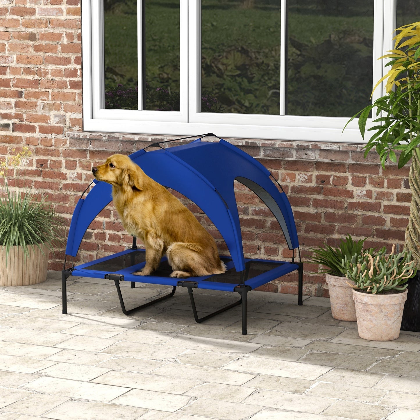 PawHut Cooling Raised Pet Bed w/ Washable Breathable Mesh, for Large Dogs, 106 x 76 x 94cm - Dark Blue