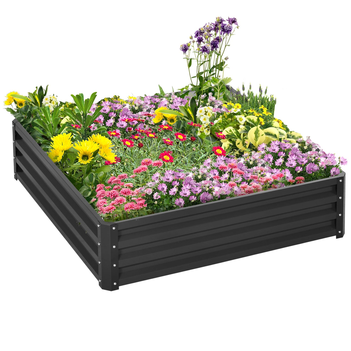 Outsunny 432L Square Raised Garden Bed Box with Weatherized Steel Frame for Vegetables, Flowers and Herbs, 120 x 120 x 30cm, Grey