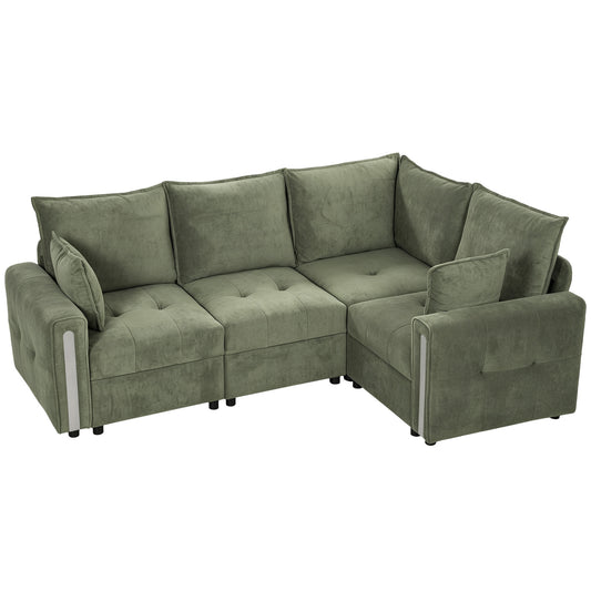 HOMCOM 228cm L Shaped Sofa with Lift-Up Storage, 3-Seater Sectional Sofa with Wide Deep Seat, Dark Green