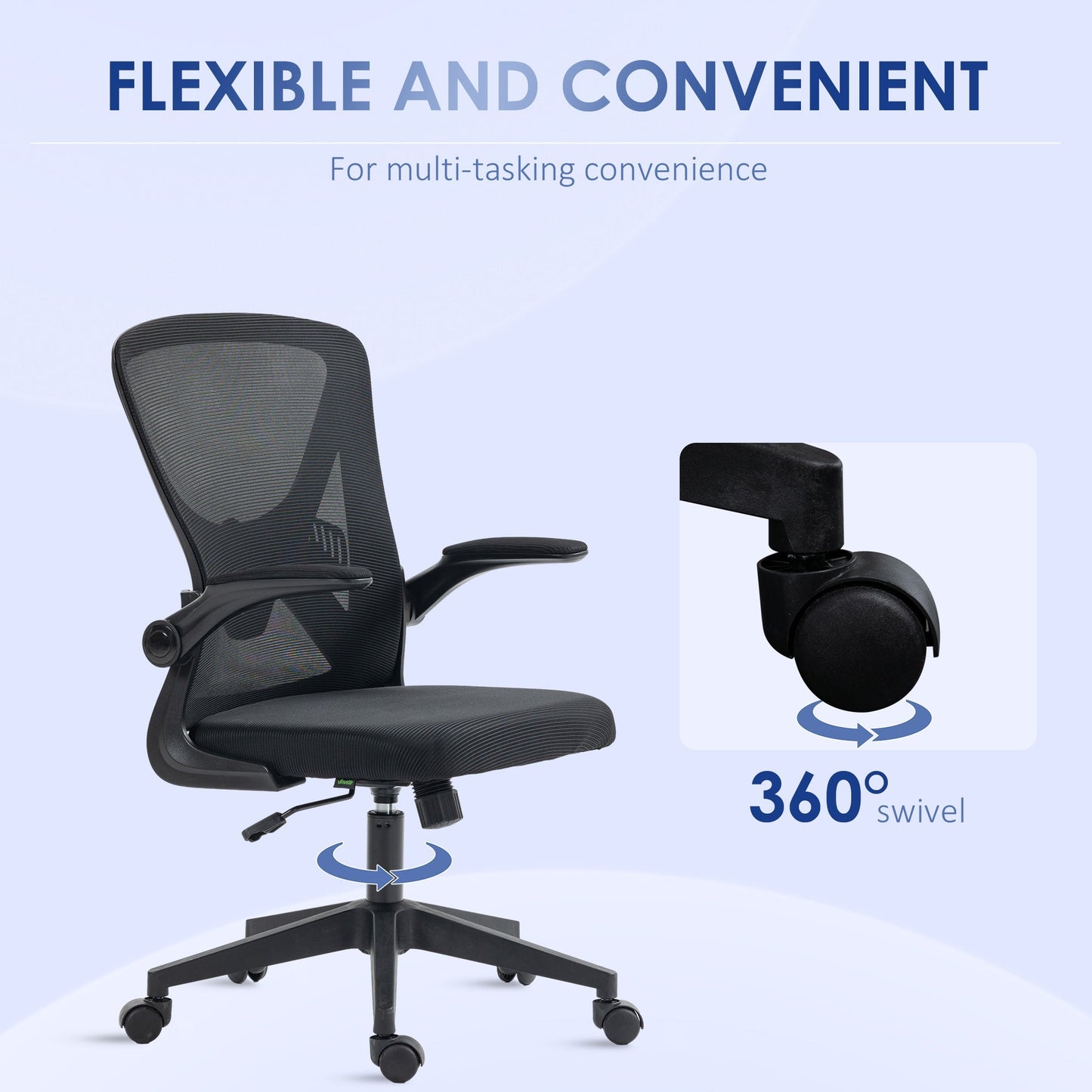 Vinsetto Mesh Office Chair with Flip-up Armrests, Ergonomic Computer Desk Chair with Lumbar Support and Swivel Wheels, Black