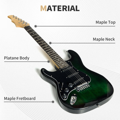 SPORTNOW Six-String Electric Guitar, with 15W Amplifier, Digital Turner, Picks, Shoulder Strap, Case Bag - Dark Green