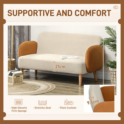 Dwuosobowa sofa HOMCOM w stylu mid-century z aksamitu – kremowo-pomarańczowa