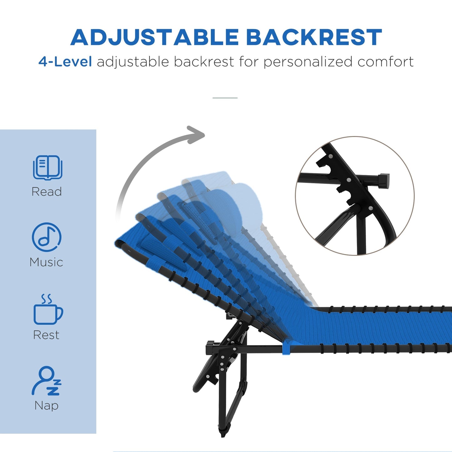 Outsunny Foldable Sun Lounger, Outdoor 4 Level Adjustable Backrest Reclining Chaise Chair, Steel Frame Recliner Chair for Camping, Hiking, Navy Blue