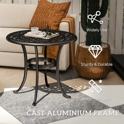 Outsunny 60cm okrągły stół ogrodowy, zewnętrzny pusty blat, stolik boczny z odlewaną aluminiową ramą na patio, do ogrodu, na balkon, czarny