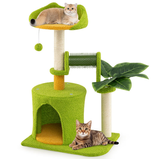 Palm Cat Tree Cat Tower Multi-Level Pet Play House-Green