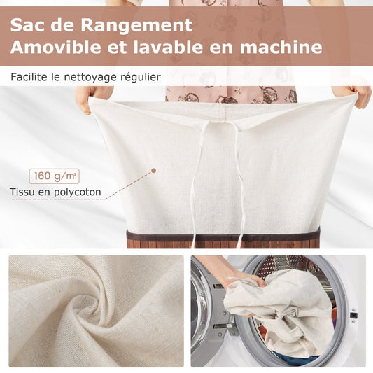 Rectangle Bamboo Hamper Laundry Basket Washing Cloth Bin Storage Bag Lid-Brown
