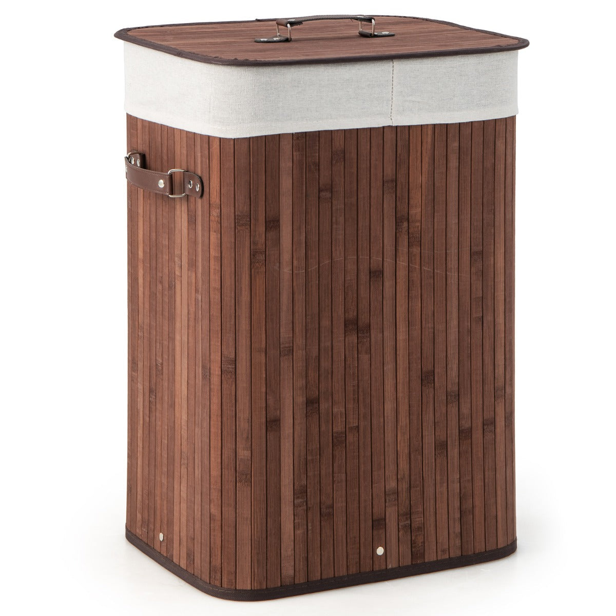 Rectangle Bamboo Hamper Laundry Basket Washing Cloth Bin Storage Bag Lid-Brown