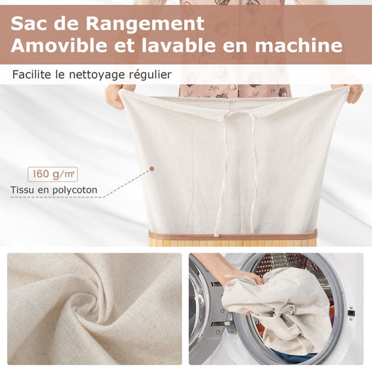 Rectangle Bamboo Hamper Laundry Basket Washing Cloth Bin Storage Bag Lid-Natural