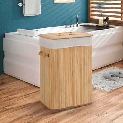 Rectangle Bamboo Hamper Laundry Basket Washing Cloth Bin Storage Bag Lid-Natural