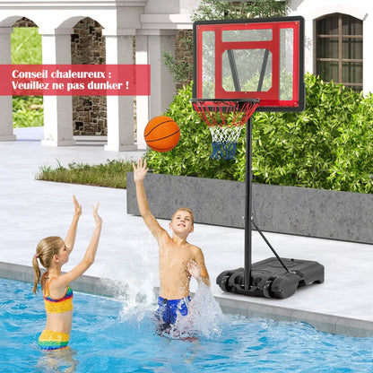 Swimming Pool Basketball Hoop Adjustable with Fillable Base and Wheels-Red