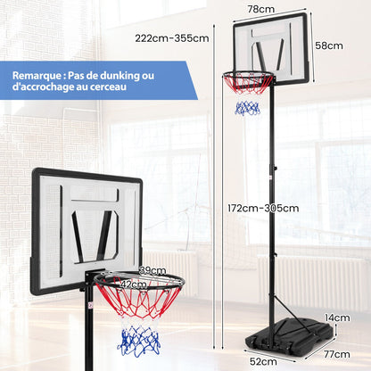 Height-Adjustable Basketball Hoop with Built-In Wheels and Fillable Base