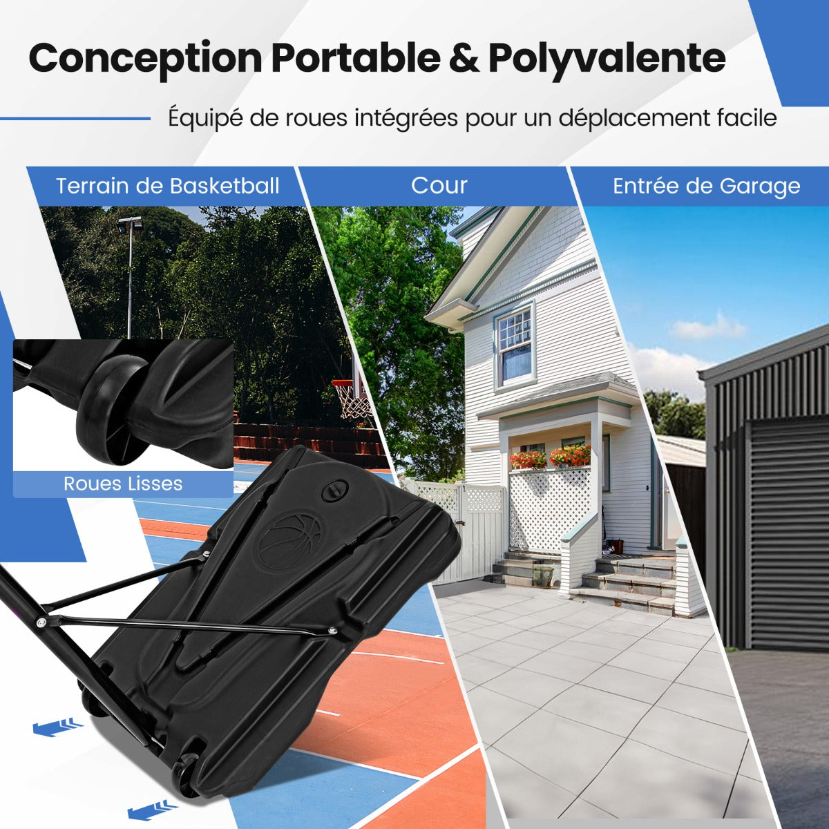 Height-Adjustable Basketball Hoop with Built-In Wheels and Fillable Base