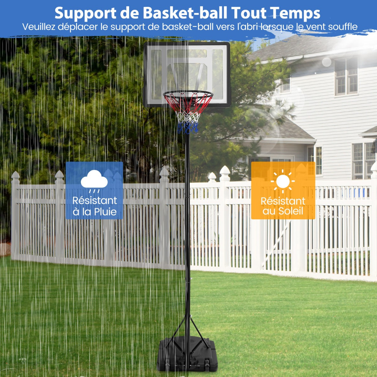 Height-Adjustable Basketball Hoop with Built-In Wheels and Fillable Base