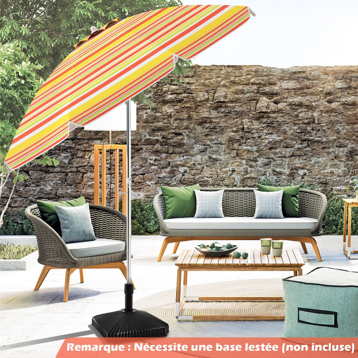 198cm Beach Umbrella with Push Button Tilt Sand Anchor Carry Bag Windproof Sun Shelter Yellow