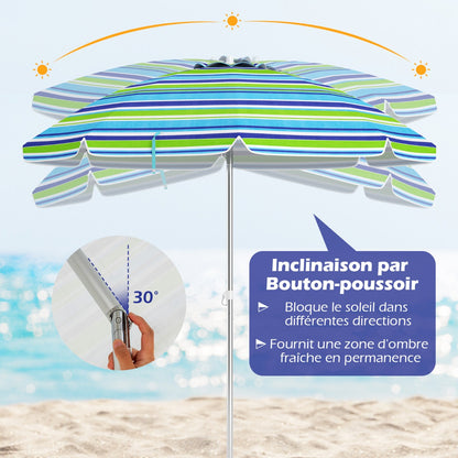 198cm Beach Umbrella with Push Button Tilt Sand Anchor Carry Bag Windproof Sun Shelter Green