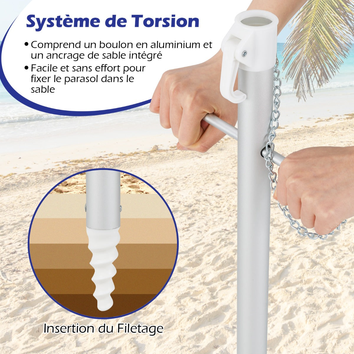 198cm Beach Umbrella with Push Button Tilt Sand Anchor Carry Bag Windproof Sun Shelter Green
