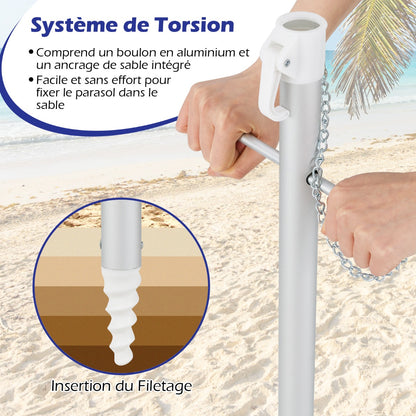 198cm Beach Umbrella with Push Button Tilt Sand Anchor Carry Bag Windproof Sun Shelter Green