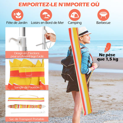 198cm Beach Umbrella with Push Button Tilt Sand Anchor Carry Bag Windproof Sun Shelter Yellow
