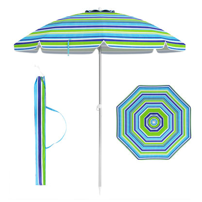198cm Beach Umbrella with Push Button Tilt Sand Anchor Carry Bag Windproof Sun Shelter Green