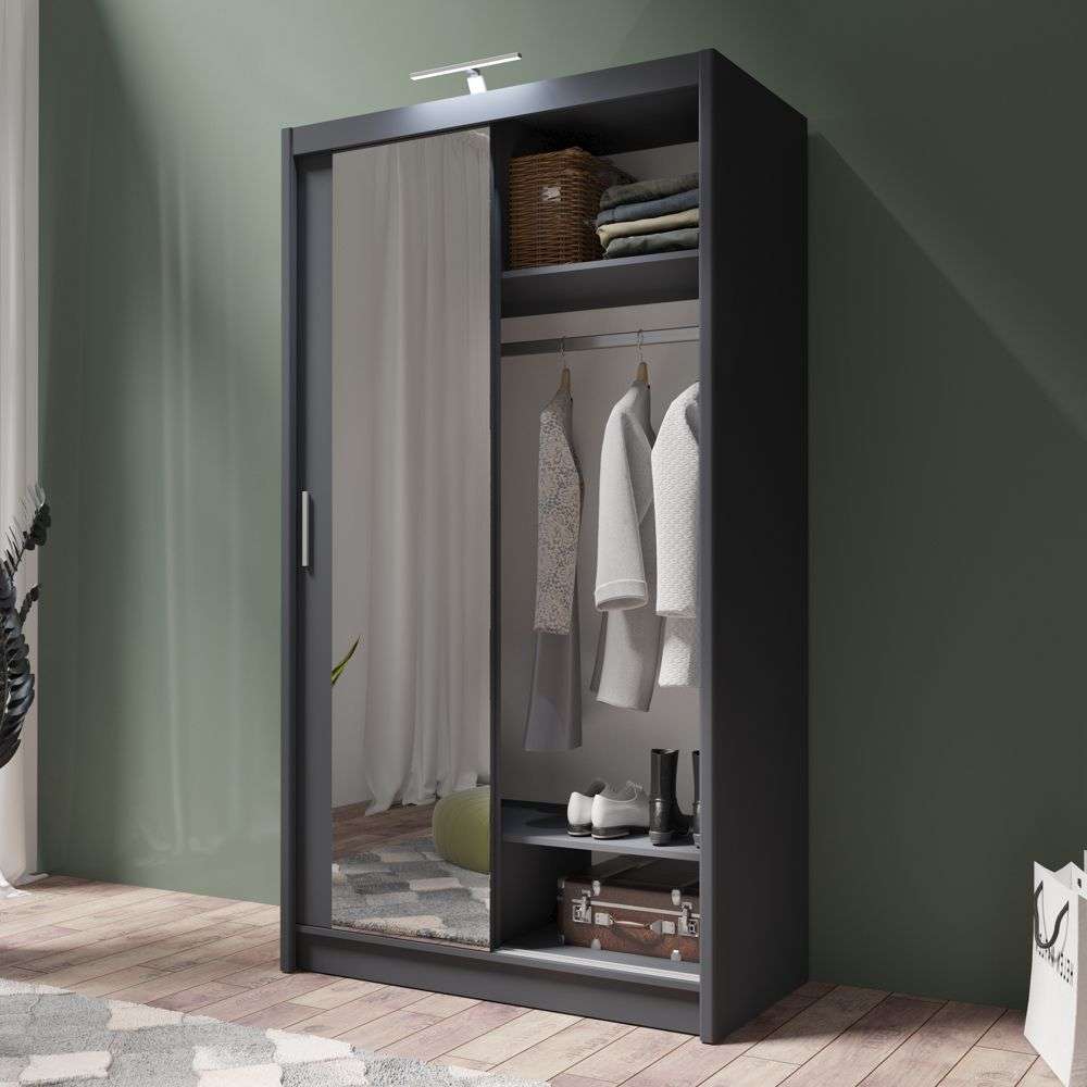 Graphite Full Mirrored Sliding Door Wardrobe 120cm – ALDRIDGE