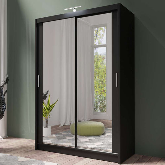 Black Full Mirrored Sliding Door Wardrobe 150cm – ALDRIDGE