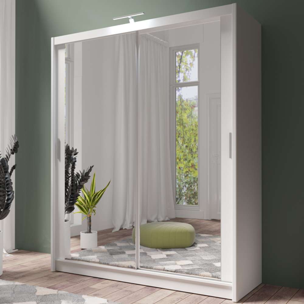 White Full Mirrored Sliding Door Wardrobe 180cm – ALDRIDGE
