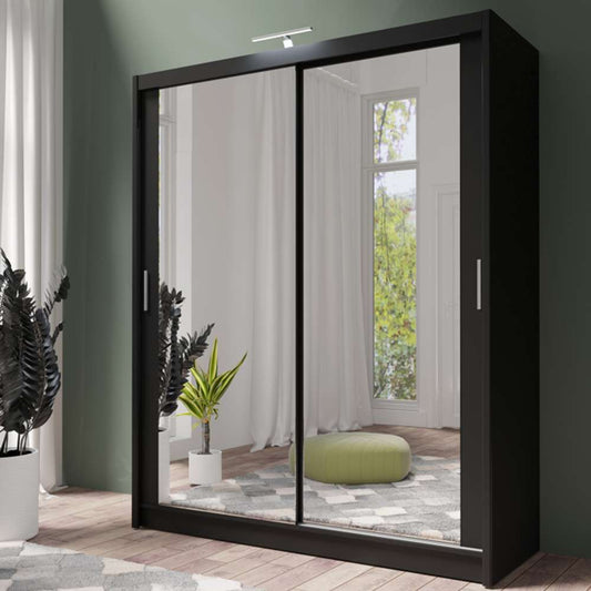 Black Full Mirrored Sliding Door Wardrobe 180cm – ALDRIDGE