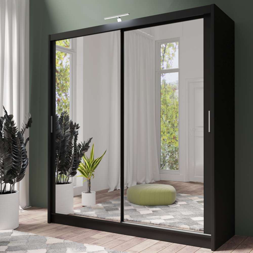 Black Full Mirrored Sliding Door Wardrobe 203cm – ALDRIDGE