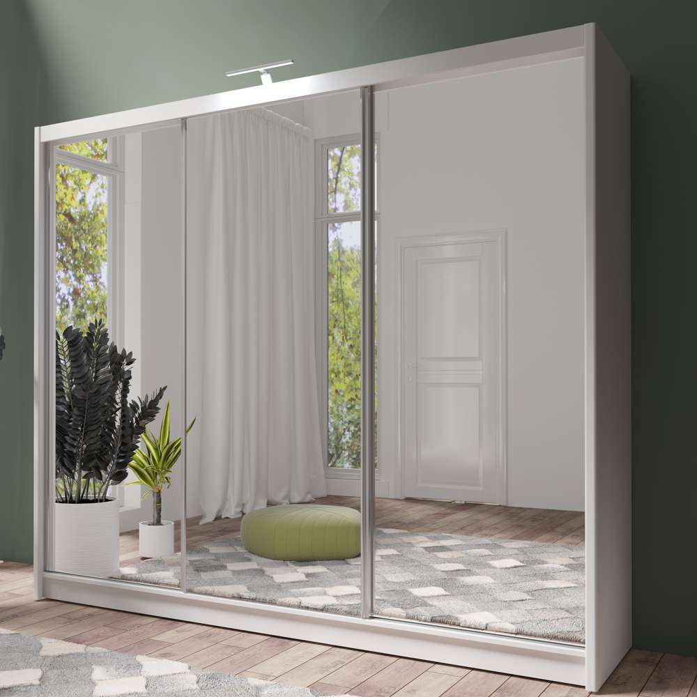 White Full Mirrored Sliding Door Wardrobe 250cm – ALDRIDGE