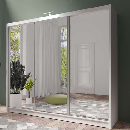 White Full Mirrored Sliding Door Wardrobe 250cm – ALDRIDGE