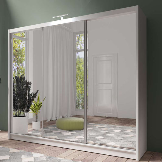 White Full Mirrored Sliding Door Wardrobe 250cm – ALDRIDGE