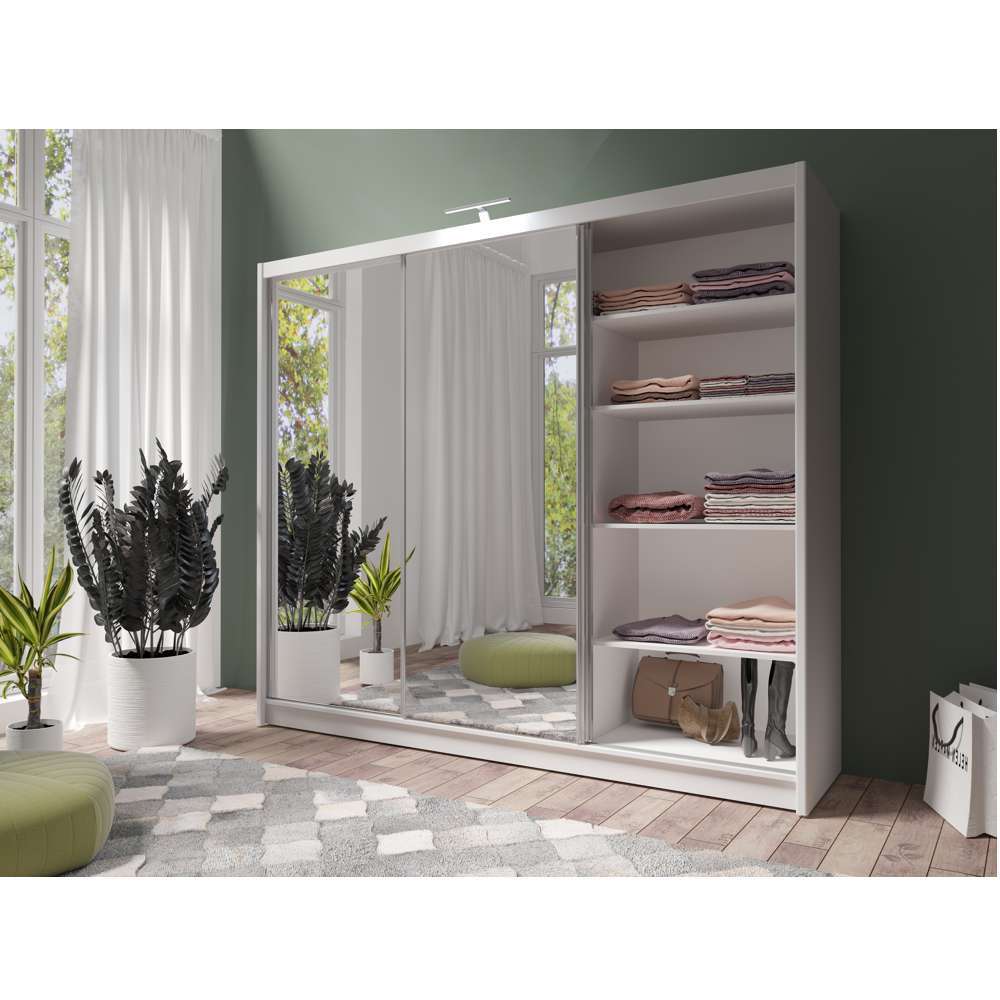 White Full Mirrored Sliding Door Wardrobe 250cm – ALDRIDGE