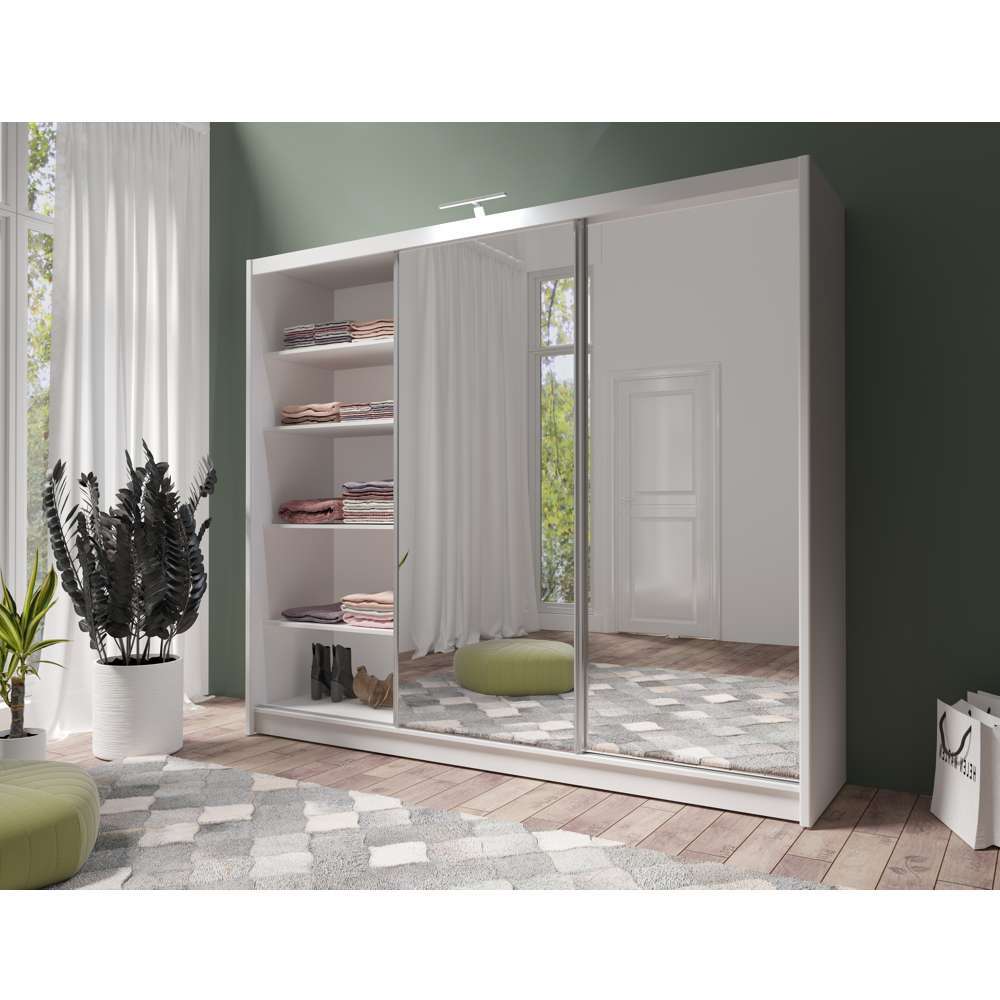 White Full Mirrored Sliding Door Wardrobe 250cm – ALDRIDGE