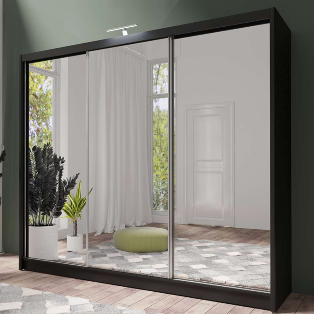 Black Full Mirrored Sliding Door Wardrobe 250cm – ALDRIDGE