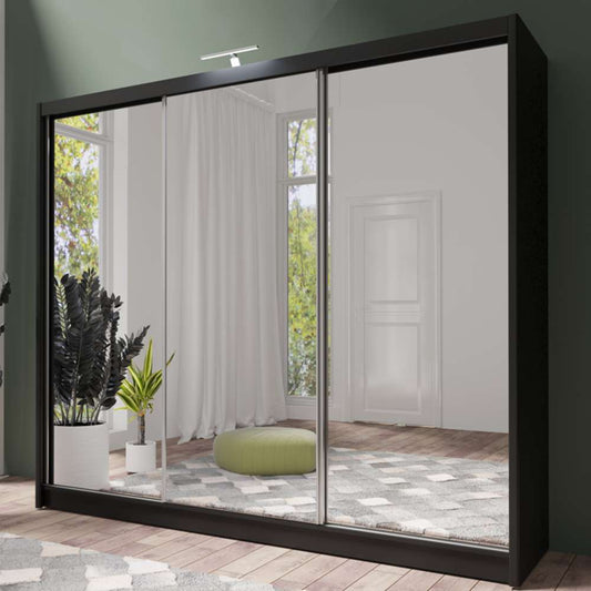 Black Full Mirrored Sliding Door Wardrobe 250cm – ALDRIDGE