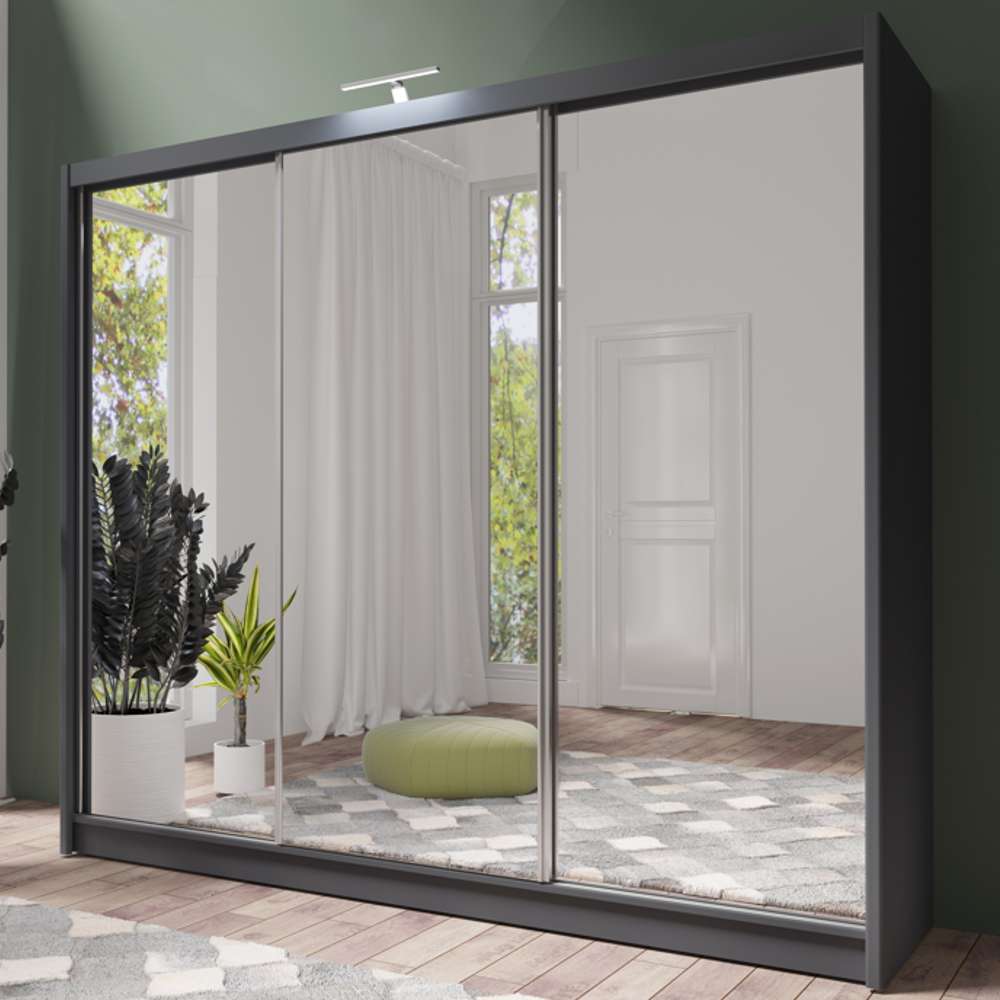 Graphite Full Mirrored Sliding Door Wardrobe 250cm – ALDRIDGE