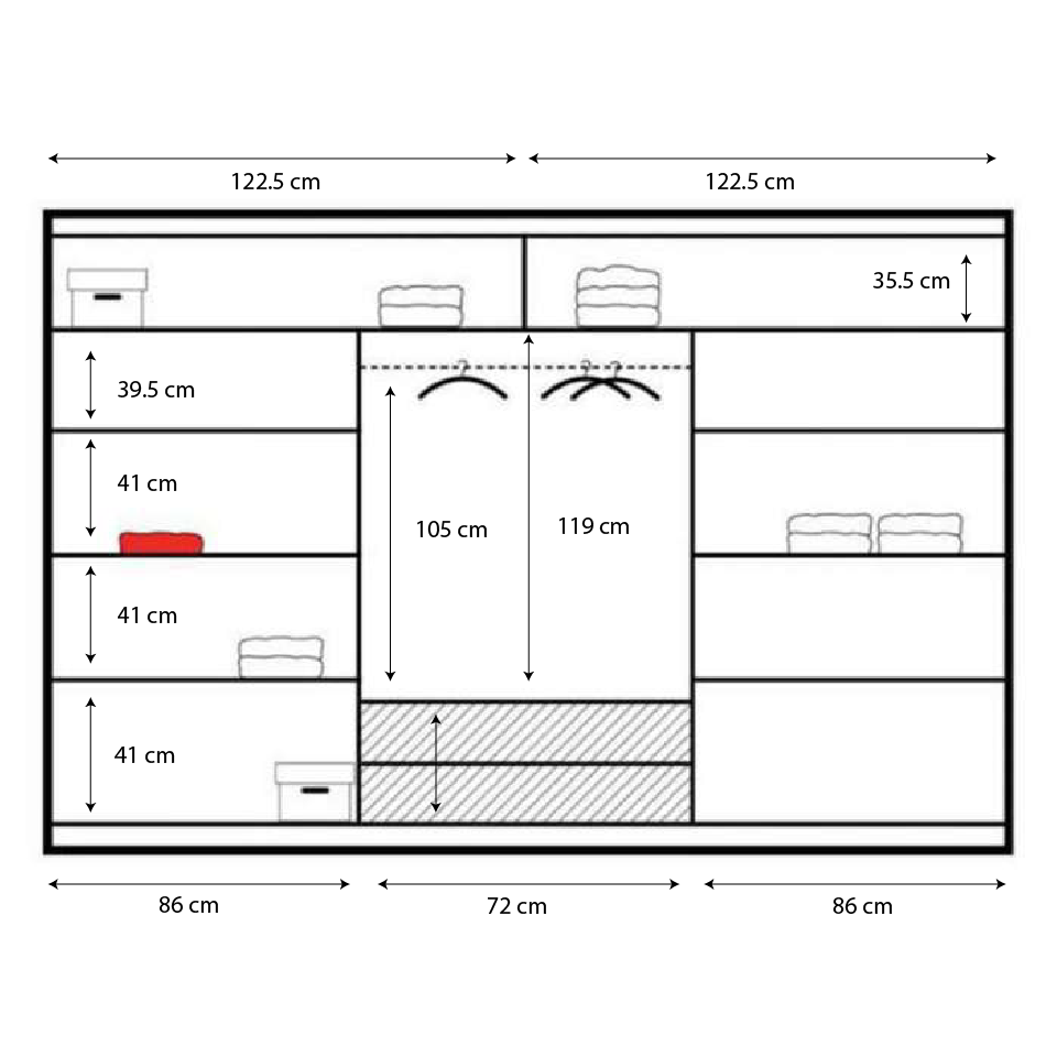 Vista Mirrored Sliding Door Wardrobe 250 cm- Black, White and Oak