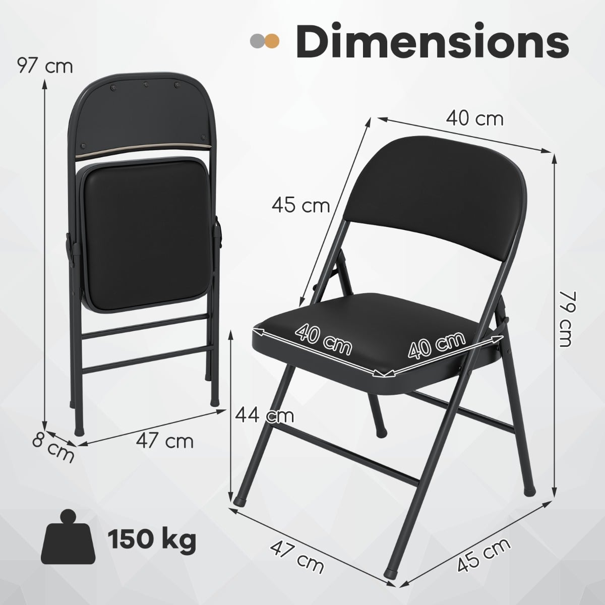 Set of 2 Folding Padded Party PVC Leather Stackable Chairs-Black