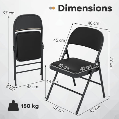 Set of 2 Folding Padded Party PVC Leather Stackable Chairs-Black