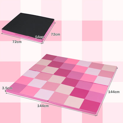Foldable Patchwork Toddler Activity Mat with Waterproof Faux Leather-Pink
